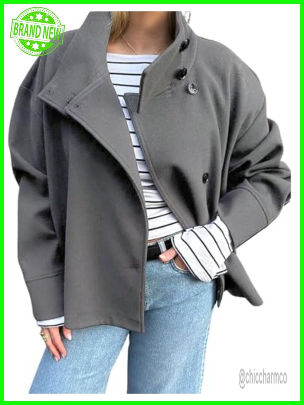 Wool Blend Cropped Blazer Jacket Single Breasted Short Coat Women's Winter